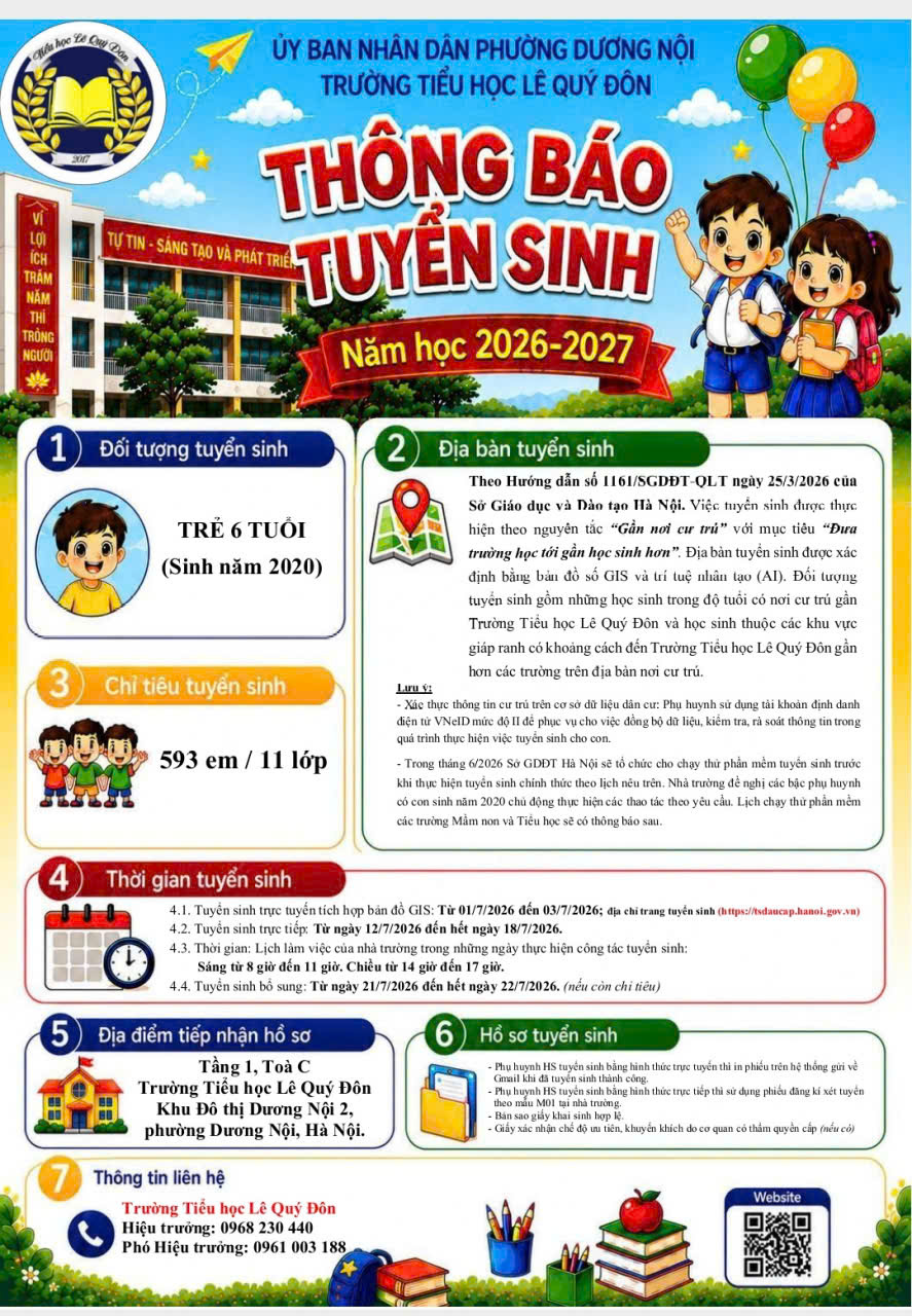 Thông báo tuyển sinh năm học 2026 - 2027